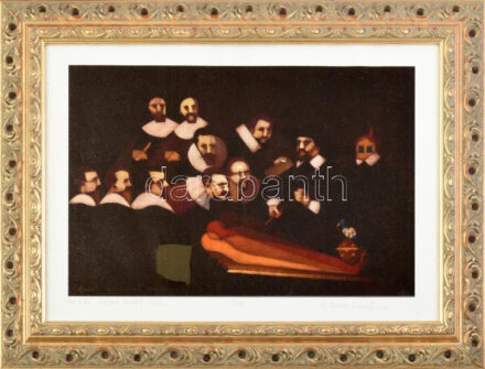 ef.Zámbó (efZámbó) István (1950-): Tulp dr. asztrál testet vizsgál. Computer print, papír, jelzett, számozott: 3/14, 25x35 cm. Üvegezett kereteben / computer print on paper, signed, numbered: 25x35, framed