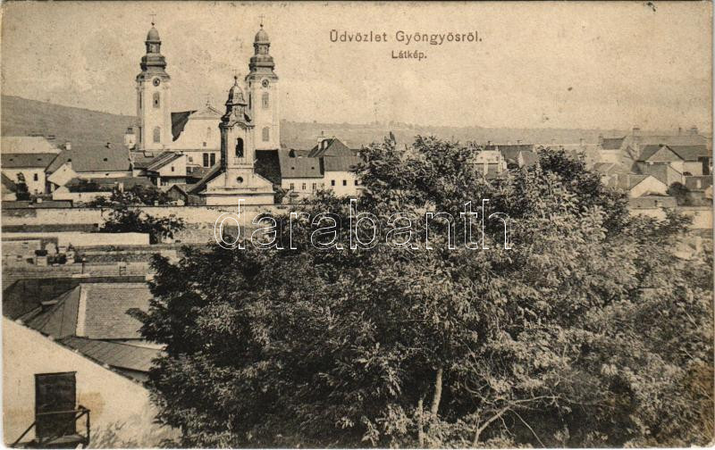 1907 Gyöngyös, látkép a templomokkal. Steinitz Gábor kiadása (fl)