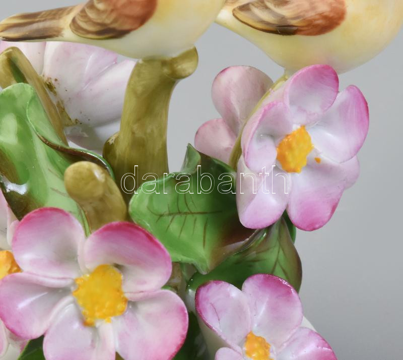 Herendi madarak virágon, kézzel festett porcelán, jelzett, kopásokkal, m: 8,5 cm - Image 2