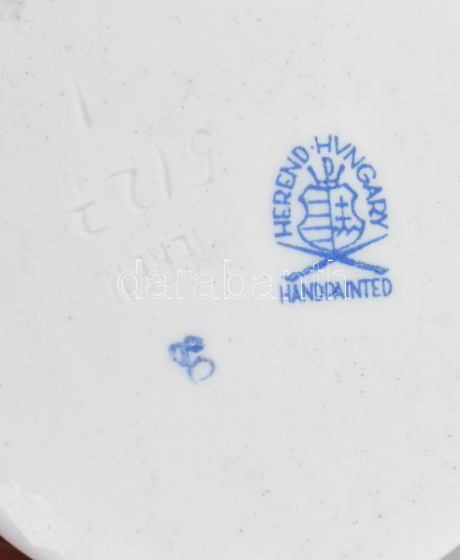 Herendi madarak virágon, kézzel festett porcelán, jelzett, kopásokkal, m: 8,5 cm - Image 4
