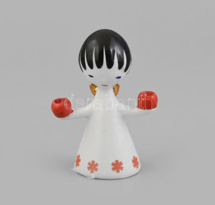 Hollóházi porcelán angyalka. Kézzel festett, jelzett, hibátlan, m: 8,5 cm