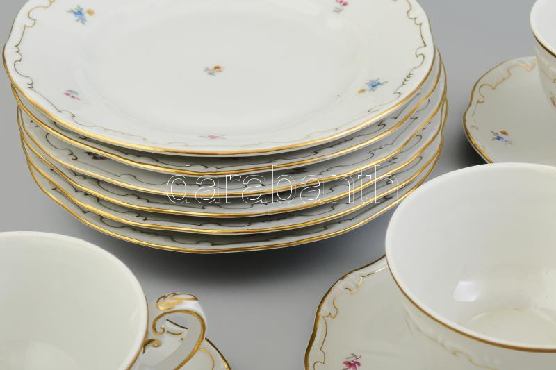 Zsolnay virág mintás, 6db reggeliző készlet, jelzett, kopásokkal, d: 19 cm - Image 2