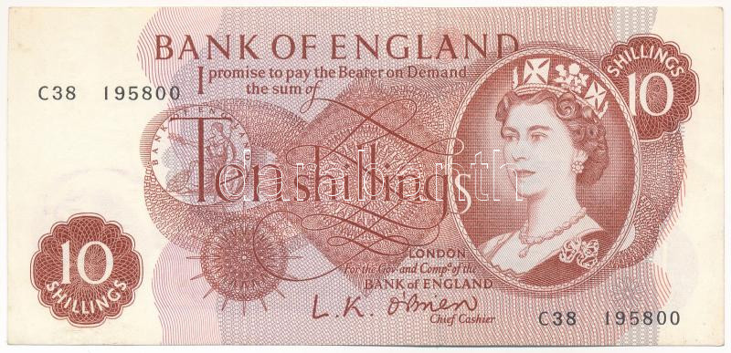Nagy-Britannia 1961-1962. 10Sh 'L. K. O'Brien' T:XF fo. United Kingdom 1961-1962. 10 Shillings 'L. K. O'Brien' C:XF spotted Krause P#373a