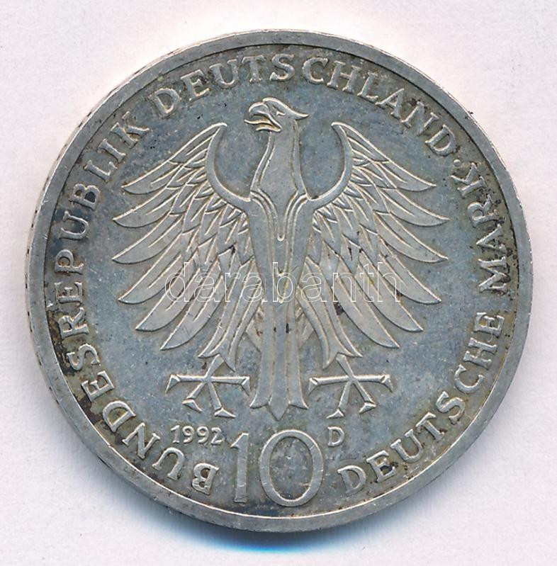 Németország 1992D 10M Ag 'Pour le Mérite' T:1- patina Germany 1992D 10 Mark Ag 'Pour le Mérite' C:AU patina Krause KM#179 - Image 2