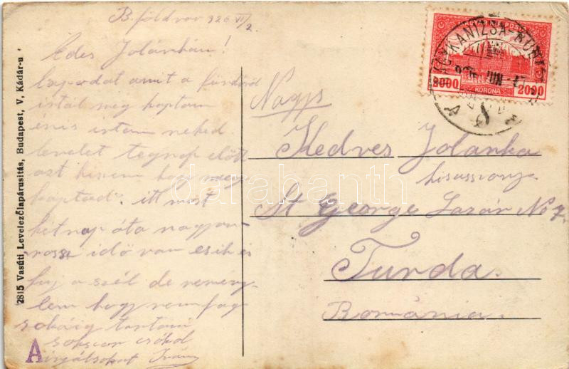 1926 Balatonföldvár, Kresz villa. Vasúti levelezőlapárusítás 2815. (EK) + 'NAGYKANIZSA-BUDAPEST 8.' vasúti mozgóposta - Image 2