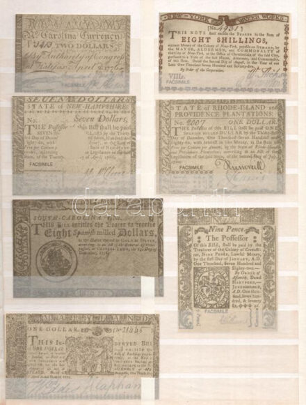 Amerikai Egyesült Államok ~1780. 7xklf bankjegy jelzett, modern facsimile kiadása T:UNC USA ~1780. Modern facsimile reprint of 7xdiff banknotes C:UNC