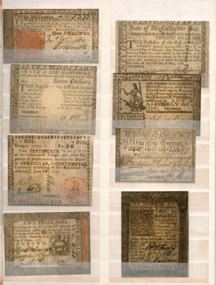 Amerikai Egyesült Államok ~1780. 8xklf bankjegy jelzett, modern facsimile kiadása T:UNC USA ~1780. Modern facsimile reprint of 8xdiff banknotes C:UNC