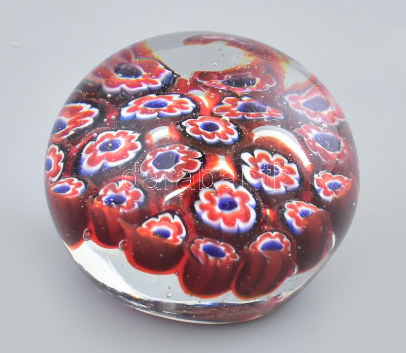 Murano millefiori levélnehezék, d: 5,5 cm