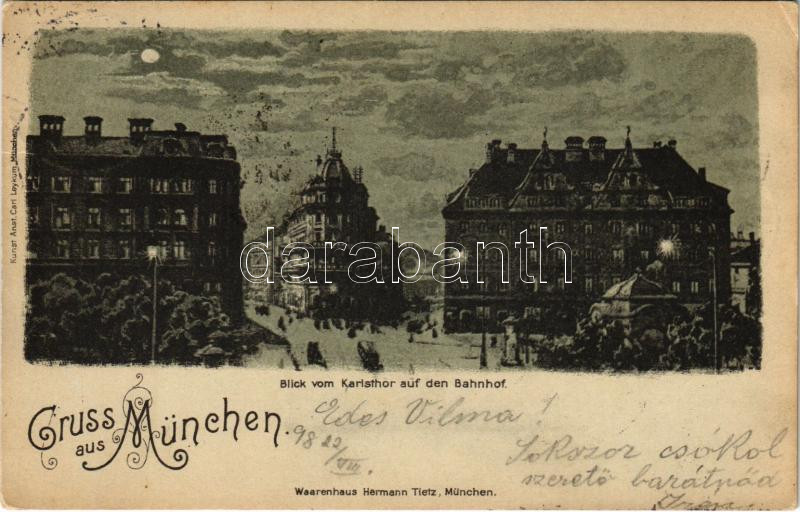 1898 (Vorläufer!) München, Munich; Blick vom Karlstor auf den Bahnhof. Kunstanstalt Carl Leykum. Art Nouveau (EK)