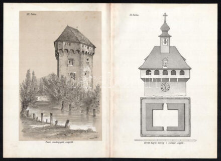 cca 1870-1888 Kolozsvár, 'Óvári északnyugati szögerőd/Közép-kapui torony e század elején', In: Jakab Elek: Kolozsvár története világosító rajzai XIX./XX. t., kőnyomat, papír, kissé foltos, 26x35 cm