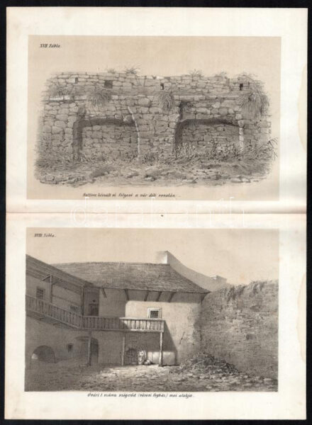 cca 1870-1888 Kolozsvár, 'Boltivre készült ví-folyosó a vár déli vonalán/Óvári I. számu szögerőd (városi fogház) mai alakja', In: Jakab Elek: Kolozsvár története világosító rajzai XVII./XVIII. t., kőnyomat, papír, foltos,