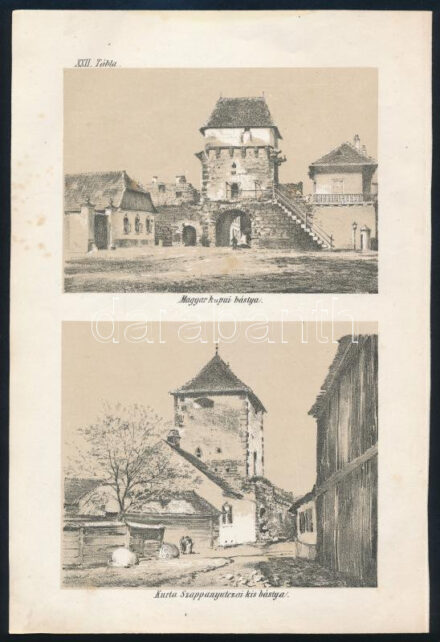 cca 1870-1888 Kolozsvár, Magyar kapui bástya/Kurta Szappanyutczai kis bástya', In: Jakab Elek: Kolozsvár története világosító rajzai XXII. t., kőnyomat, papír, foltos, 26x17,5 cm