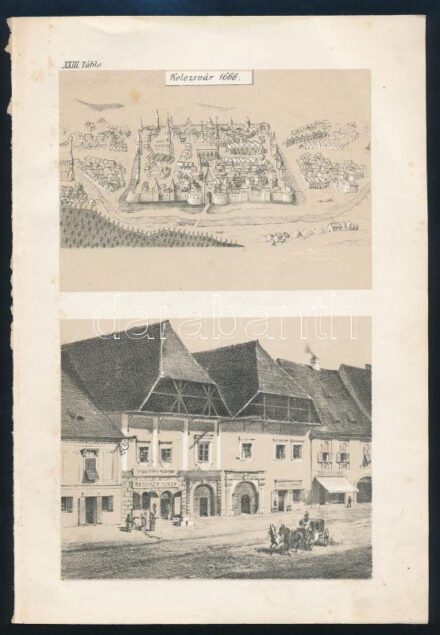 cca 1870-1888 'Kolozsvár 1666.'/Kolozsvári utcakép, In: Jakab Elek: Kolozsvár története világosító rajzai XXIII. t., kőnyomat, papír, foltos, 26x18 cm