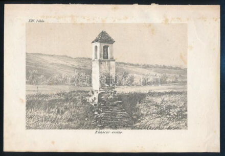 cca 1870-1888 Kolozsvár, 'Rákóczi-oszlop', In: Jakab Elek: Kolozsvár története világosító rajzai XXIV. t., kőnyomat, papír, foltos, 18x26 cm