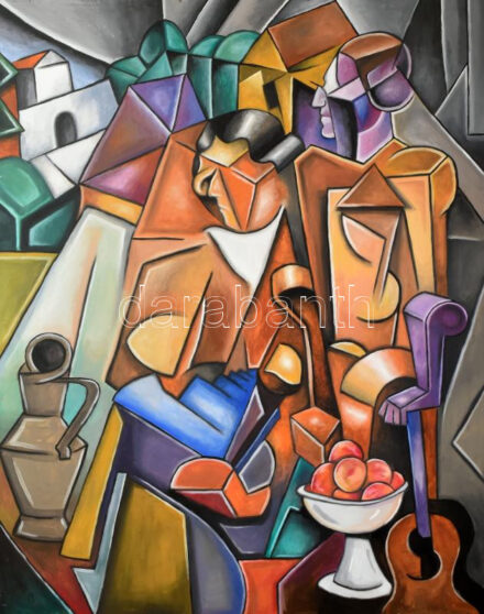 Jelzés nélkül: Art Deco alakok, csendélet. Olaj, rétegelt falemez. 103x81 cm