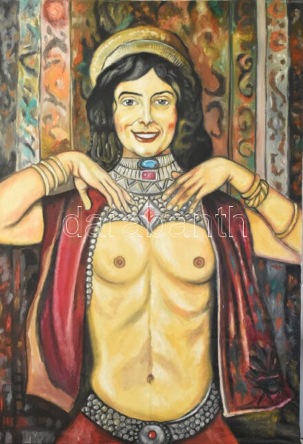 Szendrei József (1989-, 'Pesti Józsi'): Félakt. Olaj, vászon. Újrafeszítést igényel a vászon. Jelzett. 96x67 cm