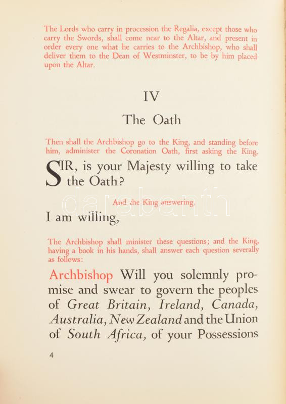1937 VI. György angol király koronázására szóló meghívó egy azonosítatlan magyar miniszter részére (hajtva) valamint a koronázás programja.: The form and order of the service that is to be performed and the ceremonies that are to be - Image 2