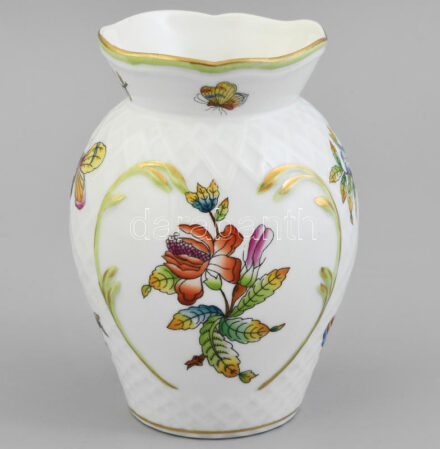 Herendi Viktória mintás váza, restaurált, jelzett, m: 15 cm