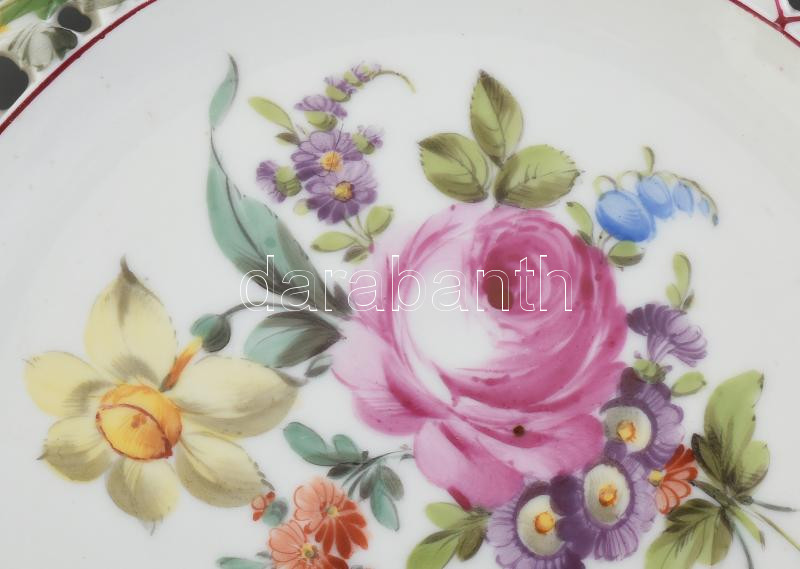 Dresden áttört, dísz tányér, kézzel festett porcelán, jelzett, kopott, d: 24,5 cm - Image 2
