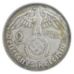 Német Harmadik Birodalom 1937D 2M Ag 'Hindenburg' technológiai hibás veret (veretkettőződés) T:VF patina German Third Reich 1937D 2 Mark Ag 'Hindenburg' technological error (double struck) C:VF patina Krause KM#93