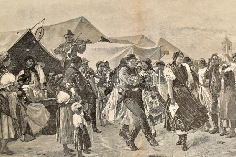 Aggházy Gyula (1850-1919) festménye után: Búcsú Magyarországon (Kirchweih in Ungarn), 1898 körül. Rotációs fametszet, papír, jelzett a metszeten. Lapszéli apró szakadással. 32x51,5 cm - Image 2