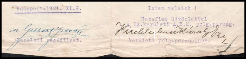 1921 Mester utcai cserkész alakulathoz írt köszönő levél Kirchlener ezredes aláírásával - Image 2
