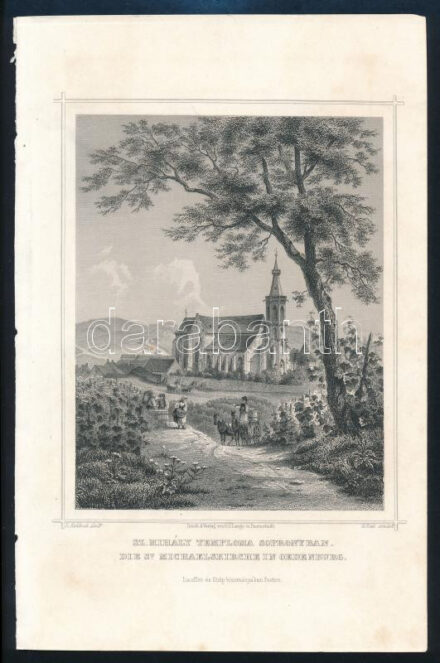 cca 1850 Ludwig Rohbock (1820-1883)-G. Hels: Szt. Mihály temploma Sopronyban. Die St. Michaelskirche in Oedenburg, Darmstadt, G.G. Lange,(Pest,Lauffer és Stolp), acélmetszet, papír, 16x12 cm, papír: 23x15 cm
