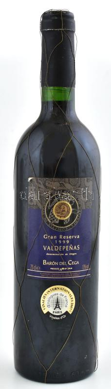 1999 Valdepenas Barón del Cega spanyol vörösbor, szakszerűen tárolt, bontatlan palack, 0,75 l
