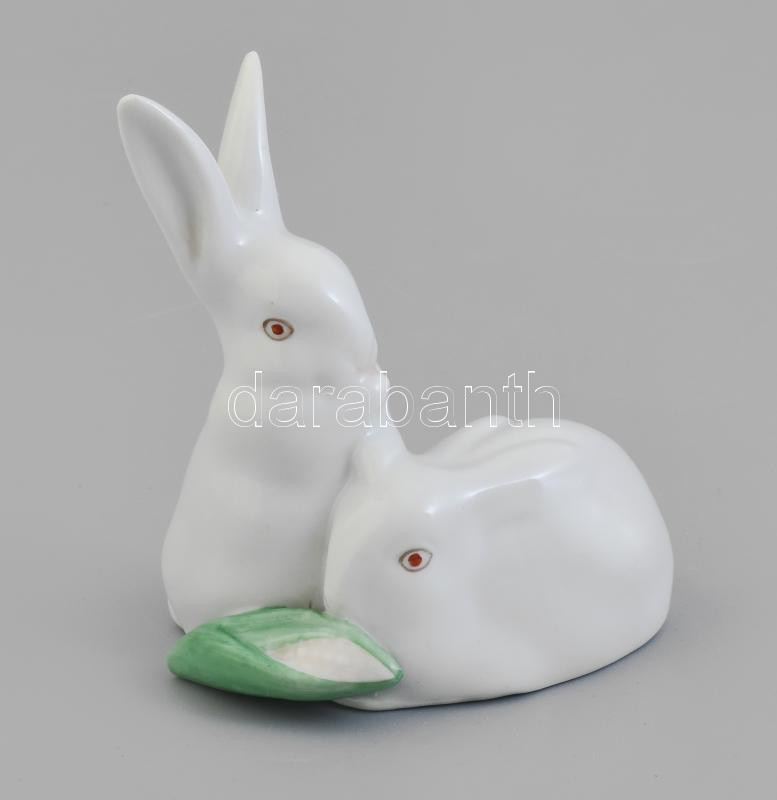 Herendi nyuszi pár. Kézzel festett, jelzett, hibátlan, m: 9 cm