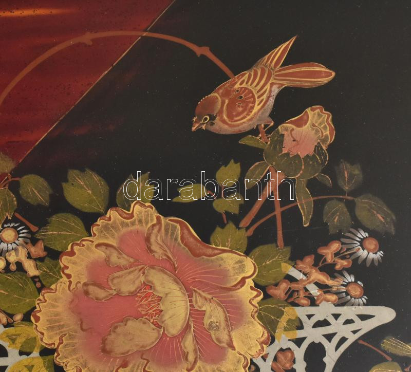 Japán lakkozott festett, reggeliző tálca. kisebb sérülésekkel. 58x33 cm - Image 3