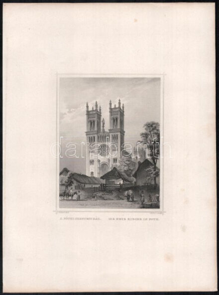 cca 1850 Ludwig Rohbock (1820-1883)-Georg Michael Kurz (1815-1883): A fóthi szentegyház, Die neue Kirche in Foth, acélmetszet, papír, széles margójú kiadás, kissé foltos, 15x12 cm, papír: 32x24 cm