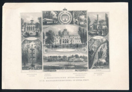 cca 1860-1870 A Margitsziget Budapesten. Die Margaretheninsel in Buda-Pest, acélmetszet, papír, foltos, 12x17 cm, papír: 16x24 cm