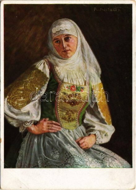 Alte Bürgertracht aus Siebenbürgen / Erdélyi folklór / Transylvanian folklore art postcard s: R. Nitsch (EB)