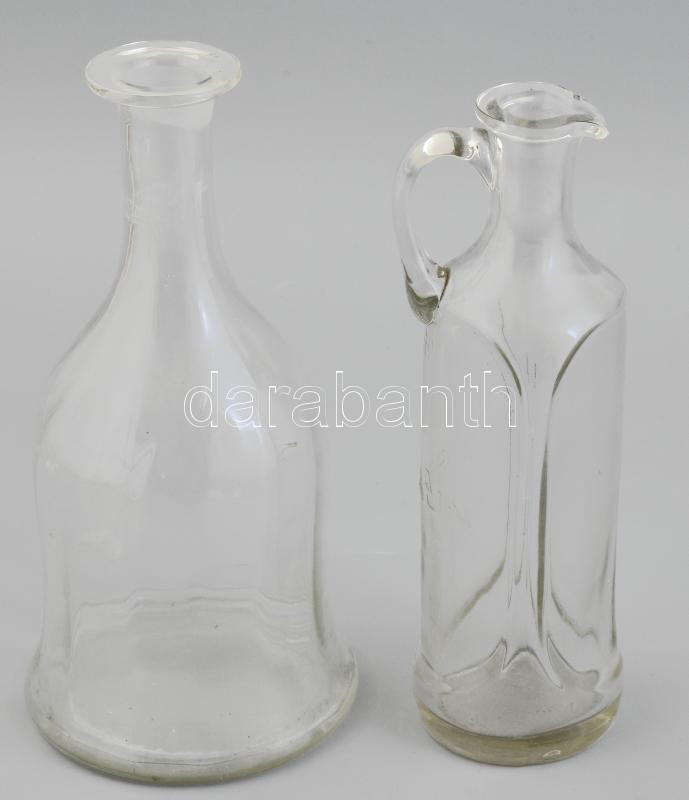 2 db üveg palack, dugó nélkül, kopott, m: 24*25 cm