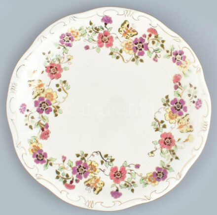 Zsolnay pillangómintás tortatálca, jelzett, kopásokkal, d: 28,5 cm