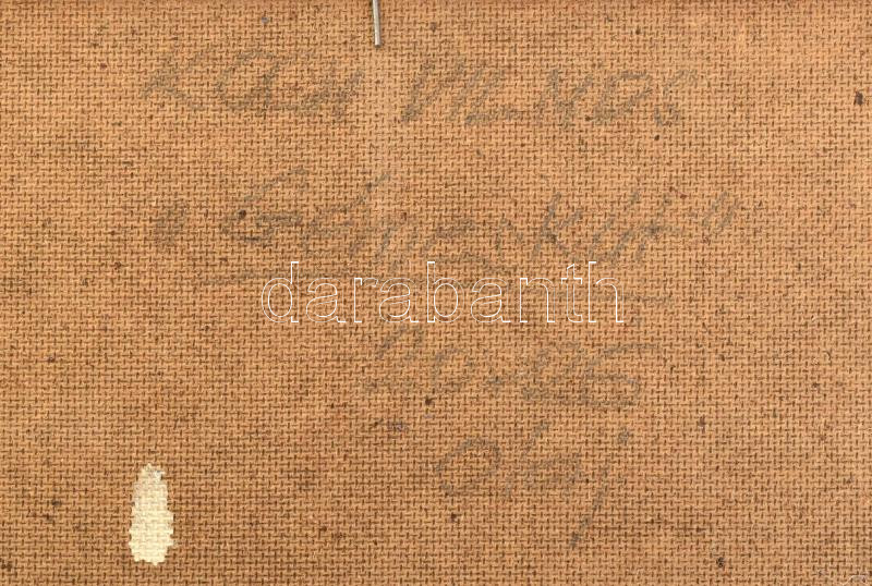 Koch Vilmos (1927-2006): Gémeskút. Olaj, farost, jelzett, hátoldalán autográf felirattal, dekoratív fakeretben, 20x25 cm - Image 3