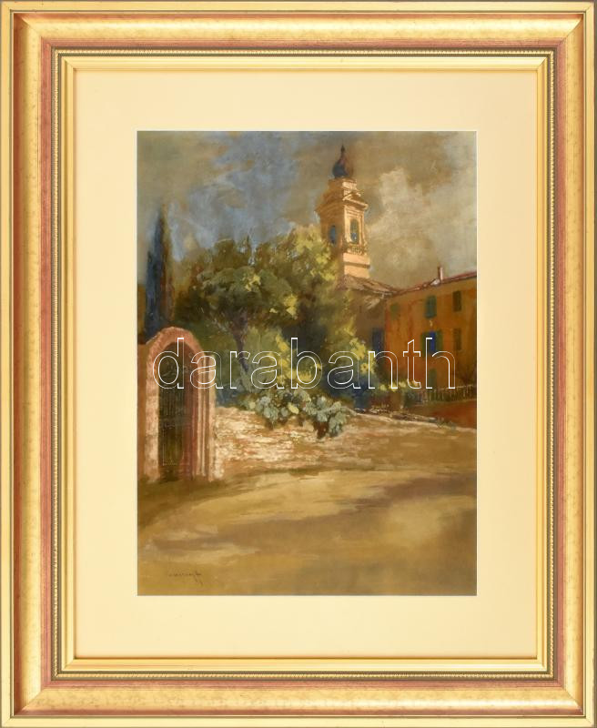 Neogrády Antal (1861-1942): Városrészlet. Akvarell, papír, jelezve balra lent. Üvegezett, dekoratív fakeretben, 38,5×28,5 cm / watercolour on paper, signed, framed