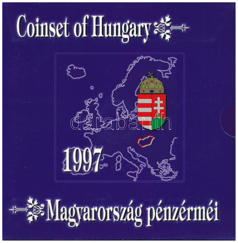 1997. 10f-100Ft (10xklf) 'Magyarország pénzérméi' forgalmi sor dísztokban. A tokon a ragasztás részben elengedett. T:BU patina Adamo FO30