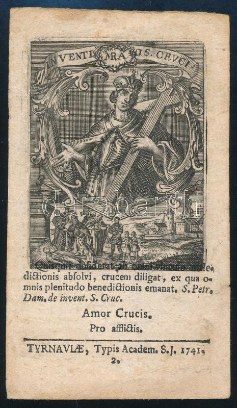 1741 Régi, rézmetszetű szentkép Nagyszombat 7,5x13 cm