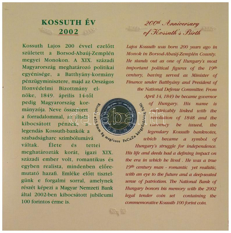 2002. 1Ft-100Ft (7xklf) + 100Ft 'Kossuth' forgalmi sor szettben T:BU belső tok ragasztása elengedett Adamo FO35 - Image 2