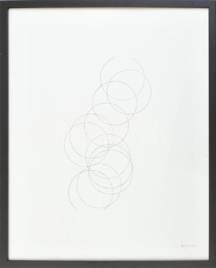 Vera Molnár (1924-): Megszakadt körök. Kompozíció. Egyedi grafika! Ceruza-papír. Jelezve jobbra lent: VM 05-16 49x39 cm Üvegezett keretben. A jövőre 100. születésnapját ünneplő francia.magyar Vera Molnár (Molnár Vera) a
