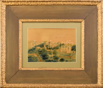 Jelzés nélkül: Vár. Akvarell, papír. Üvegezett, dekoratív fakeretben, 15x21 cm