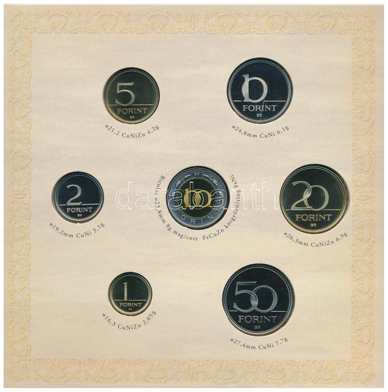 2008. 1Ft-100Ft (7xklf) + Mátyás denár Ag fantáziaverete (10g/0.999/27mm) 'Reneszánsz emlékév' forgalmi sor szettben T:PP patina Adamo FO42.4 - Image 3