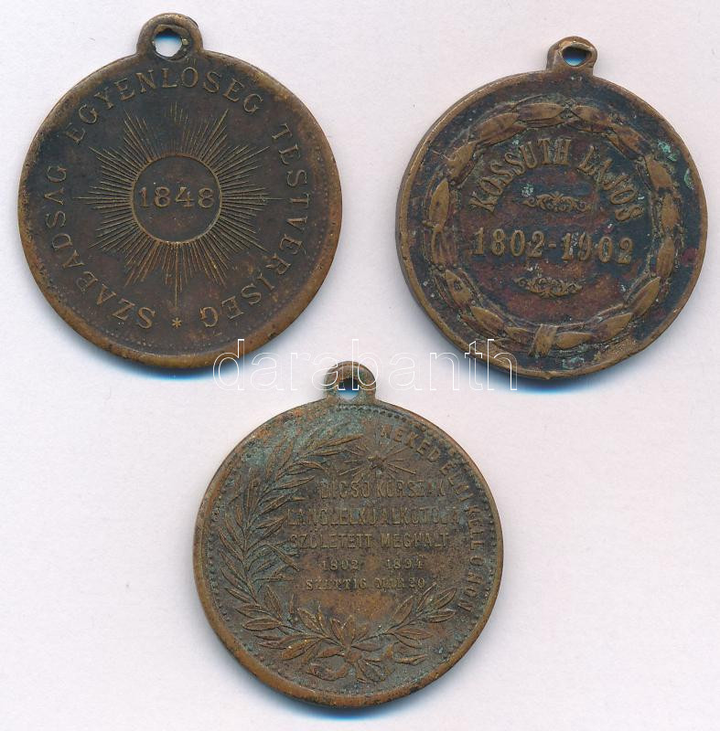 1894. 'Kossuth Lajos / Dicső korszak lánglelkű alkotója' bronz emlékmedál füllel (29mm) + 1902. 'Kossuth Lajos 1802-1902' kétoldalas Cu emlékérem füllel (29mm) + DN 'Kossuth Lajos / Szabadság, egyenlőség, testvériség - 1848' - Image 2