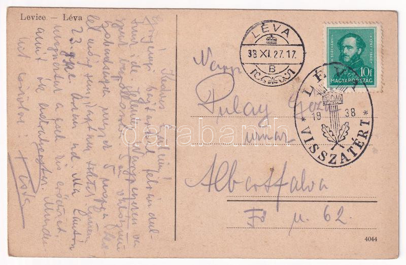 1938 Léva, Levice; Városi nagy szálloda és kávéház, üzletek / hotel and cafe, shops + '1938 Léva visszatért' So. Stpl - Image 2
