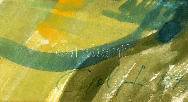 Gulyás Dénes (1927-2003): Balaton, Tihany, 1974. Akvarell, papír, jelezve jobbra lent, hátoldalán Képcsarnok Vállalat címkéjével, üvegezett fakeretben, 38x47,5 cm - Image 2