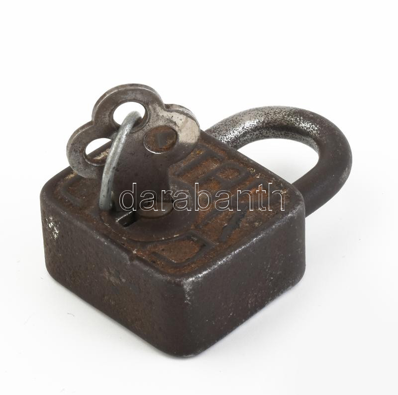 Antik, Star jelzésű fém lakat, kulccsal, működik, 5x3,5 cm