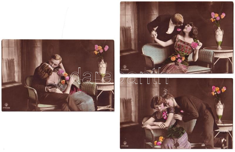 5 db RÉGI finoman erotikus képeslap csókolózó párral / 5 pre-1915 gently erotic postcards with kissing couples