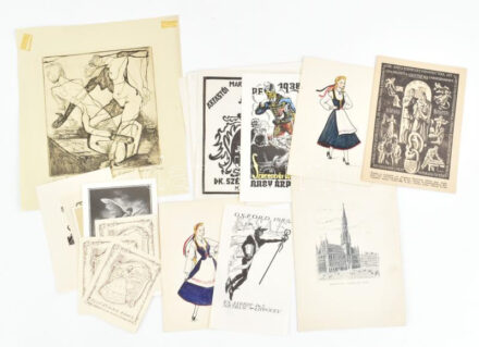 Vegyes ex libris tétel, kb. 19 db, közte több egyforma