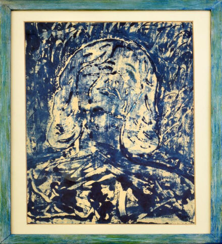 Szántó Piroska (1913-1998): Mimi. Vegyes technika, papír, jelzés nélkül, hátoldalán igazolás másolatával. Üvegezett fakeretben. 39×29 cm